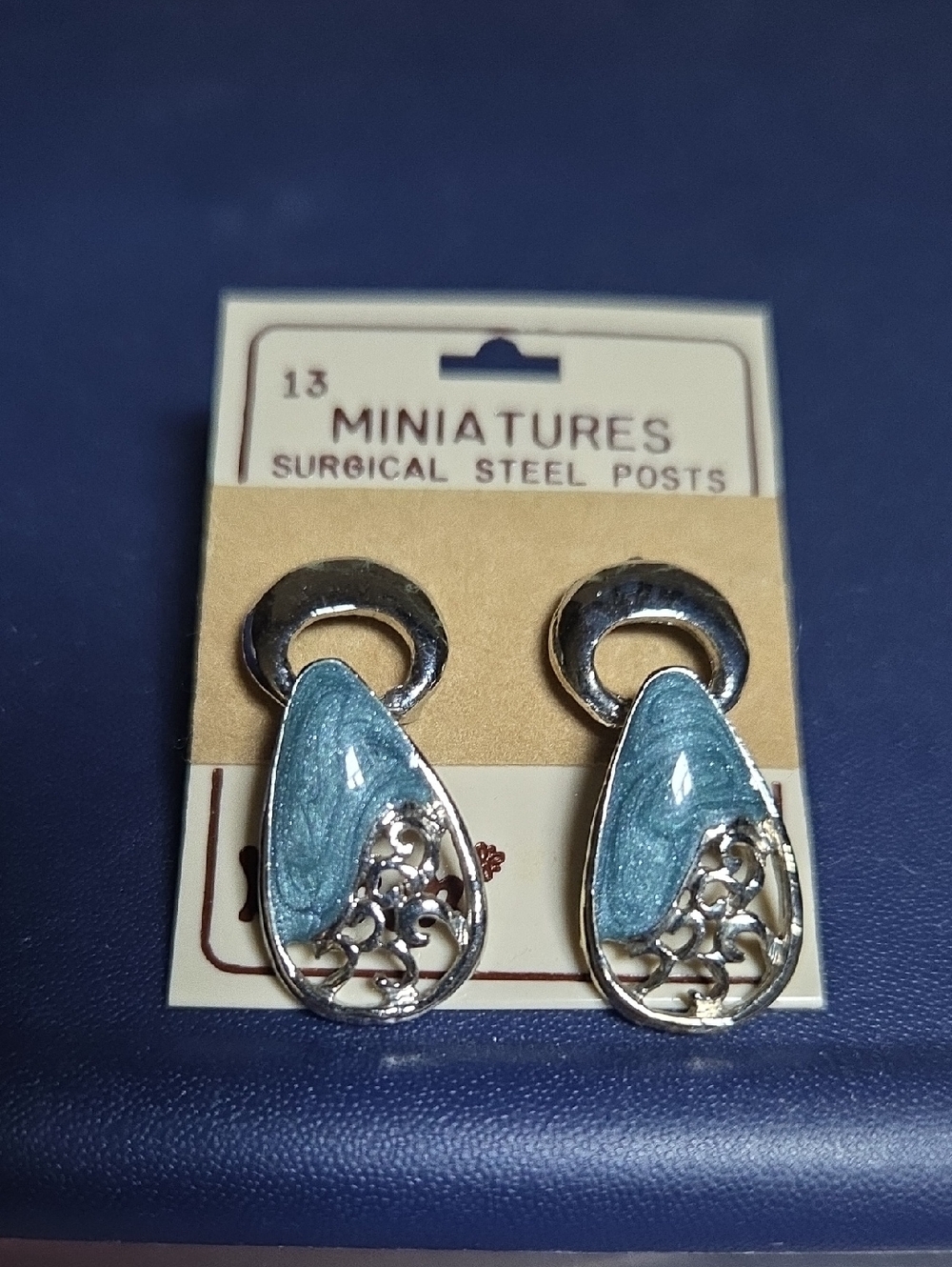 Blue Teardrop Filigree Drop Earrings